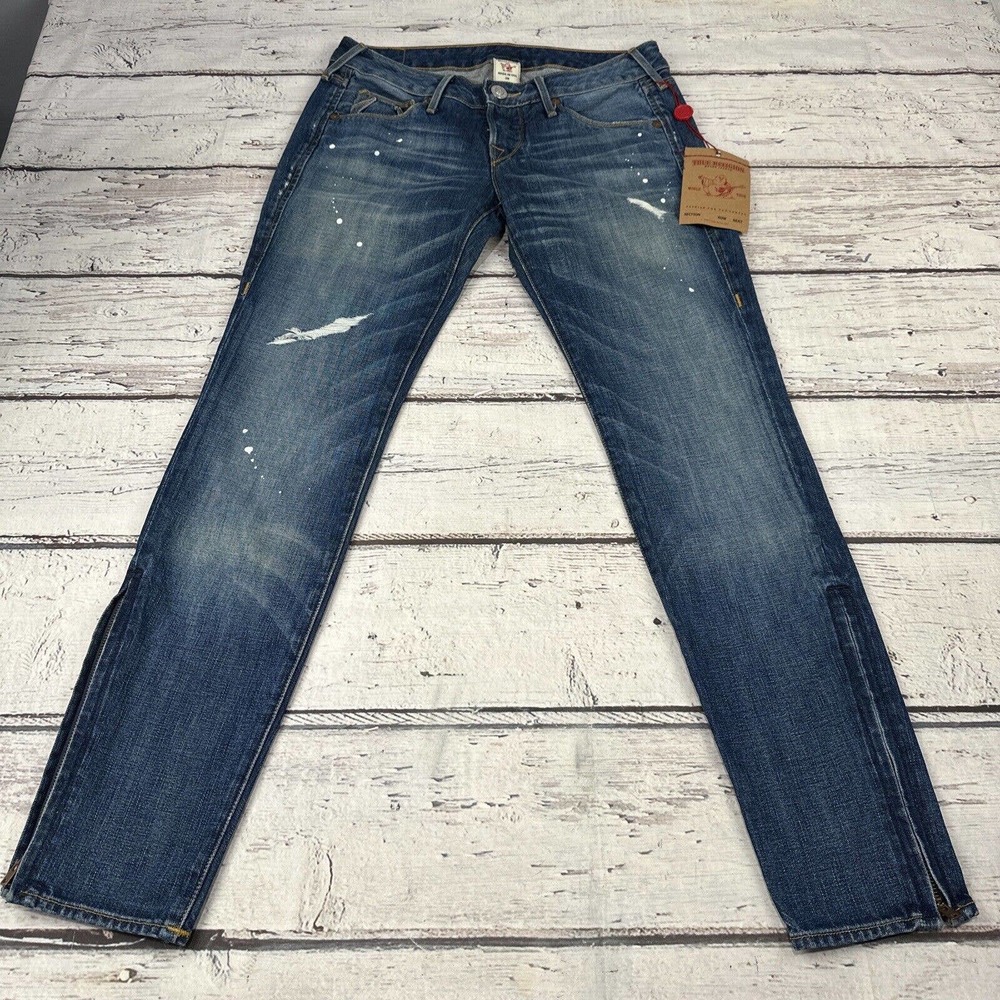 True Religion Womens Jeans 28x30 Gwen Low Rise Paint Splatter Skinny MSRP $317